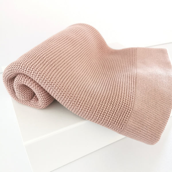 Cotton Knit Blanket- Blush