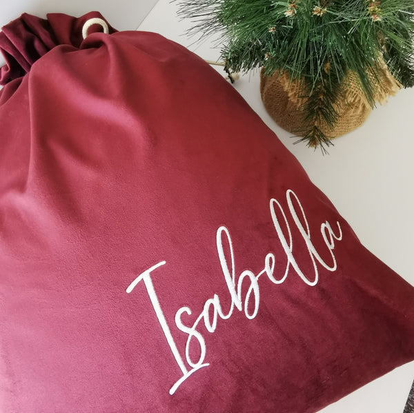 Personalised Velvet Christmas Sack- Cherry