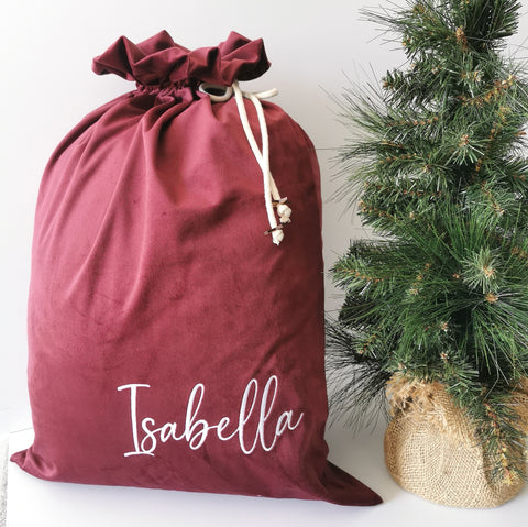 Personalised Velvet Christmas Sack- Cherry